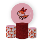 Kit Capa Painel Redondo + Trio Cilindros Decoração Festa Aniversário Infantil Tema As Meninas Super Poderosas Florzinha