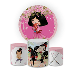 Kit Capa Painel Redondo + Trio Cilindros Decoração Festa Aniversário Infantil Tema Mulan 