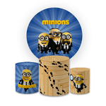 Kit Capa Painel Redondo + Trio Cilindros Decoração Festa Aniversário Infantil Tema Minions Meu Malvado Favorito 