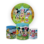 Kit Capa Painel Redondo + Trio Cilindros Decoração Festa Aniversário Infantil Tema Mickey Baby
