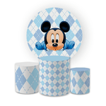 Kit Capa Painel Redondo + Trio Cilindros Decoração Festa Aniversário Infantil Tema Mickey Baby 