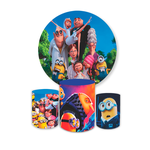 Kit Capa Painel Redondo + Trio Cilindros Decoração Festa Aniversário Infantil Tema Minions Meu Malvado Favorito 