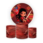Kit Capa Painel Redondo + Trio Cilindros Decoração Festa Aniversário Infantil Tema Mulan 