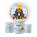 Kit Capa Painel Redondo + Trio Cilindros Decoração Festa Aniversário Infantil Tema Nossa Senhora Aparecida