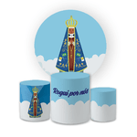 Kit Capa Painel Redondo + Trio Cilindros Decoração Festa Aniversário Infantil Tema Nossa Senhora Aparecida 