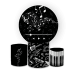 Kit Capa Painel Redondo + Trio Cilindros Decoração Festa Aniversário Tema Música
