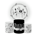 Kit Capa Painel Redondo + Trio Cilindros Decoração Festa Aniversário Tema Música 