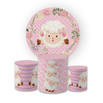Kit Capa Painel Redondo + Trio Cilindros Decoração Festa Aniversário Infantil Tema Ovelhinha 