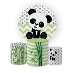 Kit Capa Painel Redondo + Trio Cilindros Decoração Festa Aniversário Infantil Tema Panda