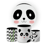 Kit Capa Painel Redondo + Trio Cilindros Decoração Festa Aniversário Infantil Tema Panda 