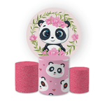 Kit Capa Painel Redondo + Trio Cilindros Decoração Festa Aniversário Infantil Tema Panda 