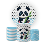 Kit Capa Painel Redondo + Trio Cilindros Decoração Festa Aniversário Infantil Tema Panda 