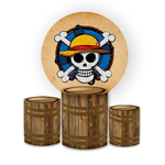 Kit Capa Painel Redondo + Trio Cilindros Decoração Festa Aniversário Infantil Tema One Piece 