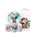  Kit Casadinho Capa Painel Redondo + Romano + Trio Capas de Cilindro Tema Ursinho Baloeiro