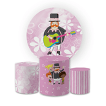 Kit Capa Painel Redondo + Trio Cilindros Decoração Festa Aniversário Infantil Tema Mundo Bita Rosa