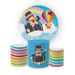 Kit Capa Painel Redondo + Trio Cilindros Decoração Festa Aniversário Infantil Tema Mundo Bita 