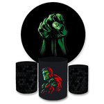 Kit Capa Painel Redondo + Trio Cilindros Decoração Festa Aniversário Infantil Tema Menino O Incrível Hulk 