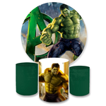 Kit Capa Painel Redondo + Trio Cilindros Decoração Festa Aniversário Infantil Tema Menino O Incrível Hulk 