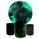 Kit Capa Painel Redondo + Trio Cilindros Decoração Festa Aniversário Infantil Tema Menino O Incrível Hulk