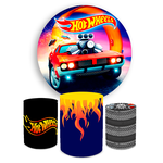 Kit Capa Painel Redondo + Trio Cilindros Decoração Festa Aniversário Infantil Tema Menino Carros Hotwheels 