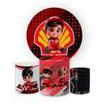 Kit Capa Painel Redondo + Trio Cilindros Decoração Festa Aniversário Fórmula 1 Baby Inteligência Artificial