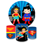 Kit Capa Painel + Trio Cilindros Super Man e Mulher Maravilha Baby