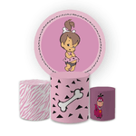 Kit Capa Painel Redondo + Trio Cilindros Decoração Festa Aniversário Infantil Tema Pedrita 
