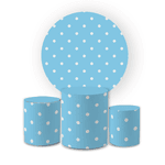 Kit Capa Painel Redondo + Trio Cilindros Decoração Festa Aniversário Tema Bolinhas Poá Azul