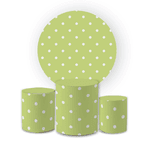 Kit Capa Painel Redondo + Trio Cilindros Decoração Festa Aniversário Tema Bolinhas Poá Verde