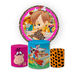 Kit Capa Painel Redondo + Trio Cilindros Decoração Festa Aniversário Infantil Tema Pedrita 