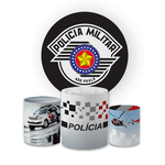 Kit Capa Painel Redondo + Trio Cilindros Decoração Festa Aniversário Policia Militar
