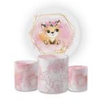 Kit Capa Painel Redondo + Trio Cilindros Decoração Festa Aniversário Infantil Tema Raposinha Bosque 