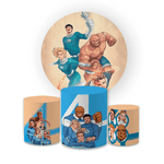 Kit Capa Painel Redondo + Trio Cilindros Decoração Festa Aniversário Infantil Tema Quarteto Fantástico 