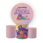 Kit Capa Painel Redondo + Trio Cilindros Decoração Festa Aniversário Infantil Tema Menina Princesa Desastrada