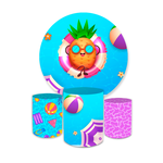 Kit Capa Painel Redondo + Trio Cilindros Decoração Festa Aniversário Infantil Pool Party 