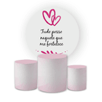 Kit Capa Painel Redondo + Trio Cilindros Decoração Festa Aniversário Religioso Frase 