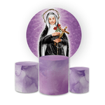 Kit Capa Painel Redondo + Trio Cilindros Decoração Festa Aniversário Religioso Santa Rita de Cássia 