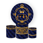 Kit Capa Painel Redondo + Trio Cilindros Decoração Festa Aniversário Tema Realeza Capitonê Azul 