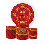 Kit Capa Painel Redondo + Trio Cilindros Decoração Festa Aniversário Tema Realeza Capitonê Vermelho