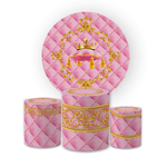 Kit Capa Painel Redondo + Trio Cilindros Decoração Festa Aniversário Tema Realeza Capitonê Rosa
