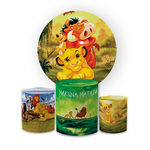 Kit Capa Painel Redondo + Trio Cilindros Decoração Festa Aniversário Infantil Tema Rei Leão 