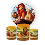 Kit Capa Painel Redondo + Trio Cilindros Decoração Festa Aniversário Infantil Tema Rei Leão 