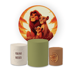 Kit Capa Painel Redondo + Trio Cilindros Decoração Festa Aniversário Infantil Tema Rei Leão 