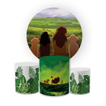 Kit Capa Painel Redondo + Trio Cilindros Decoração Festa Aniversário Infantil Tema Rei Leão 