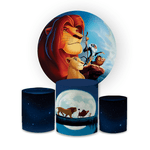 Kit Capa Painel Redondo + Trio Cilindros Decoração Festa Aniversário Infantil Tema Rei Leão 