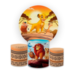 Kit Capa Painel Redondo + Trio Cilindros Decoração Festa Aniversário Infantil Tema Rei Leão