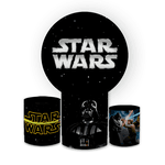 Kit Capa Painel Redondo + Trio Cilindros Decoração Festa Aniversário Infantil Star Wars
