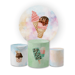 Kit Capa Painel Redondo + Trio Cilindros Decoração Festa Aniversário Infantil Doces Sorvete