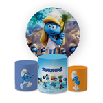 Kit Capa Painel Redondo + Trio Cilindros Decoração Festa Aniversário Infantil Os Smurfs 