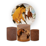 Kit Capa Painel Redondo + Trio Cilindros Decoração Festa Aniversário Infantil Spirit Cavalo